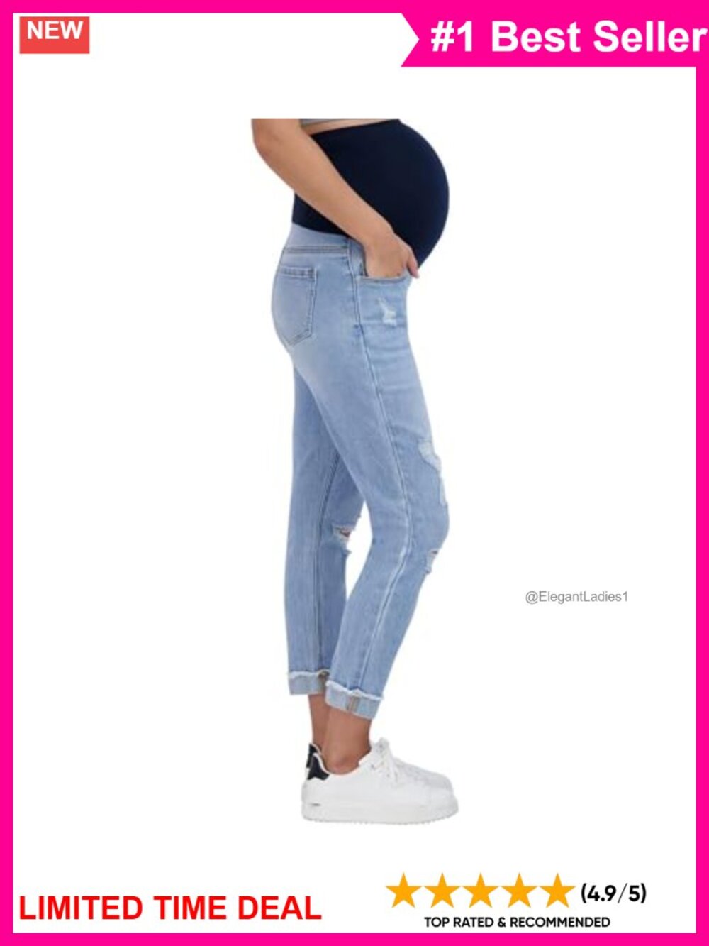 Savi Parker Women's Maternity Ripped Jeans Over Belly Low Rise Straight Leg
